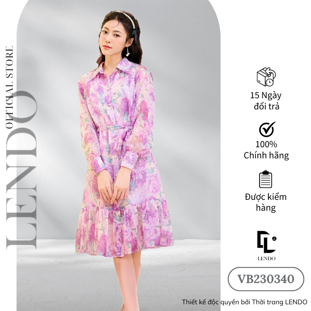 Đầm Sơ Mi Suông Hoa Mẫu Đơn LENDO VB230340