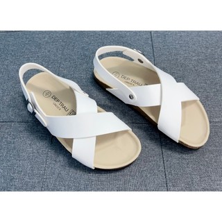 Dép Birken đế trấu sandal quai chéo-Màu Trắng