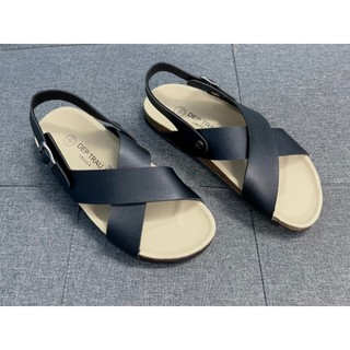 Dép Birken đế trấu sandal quai chéo-Màu Đen