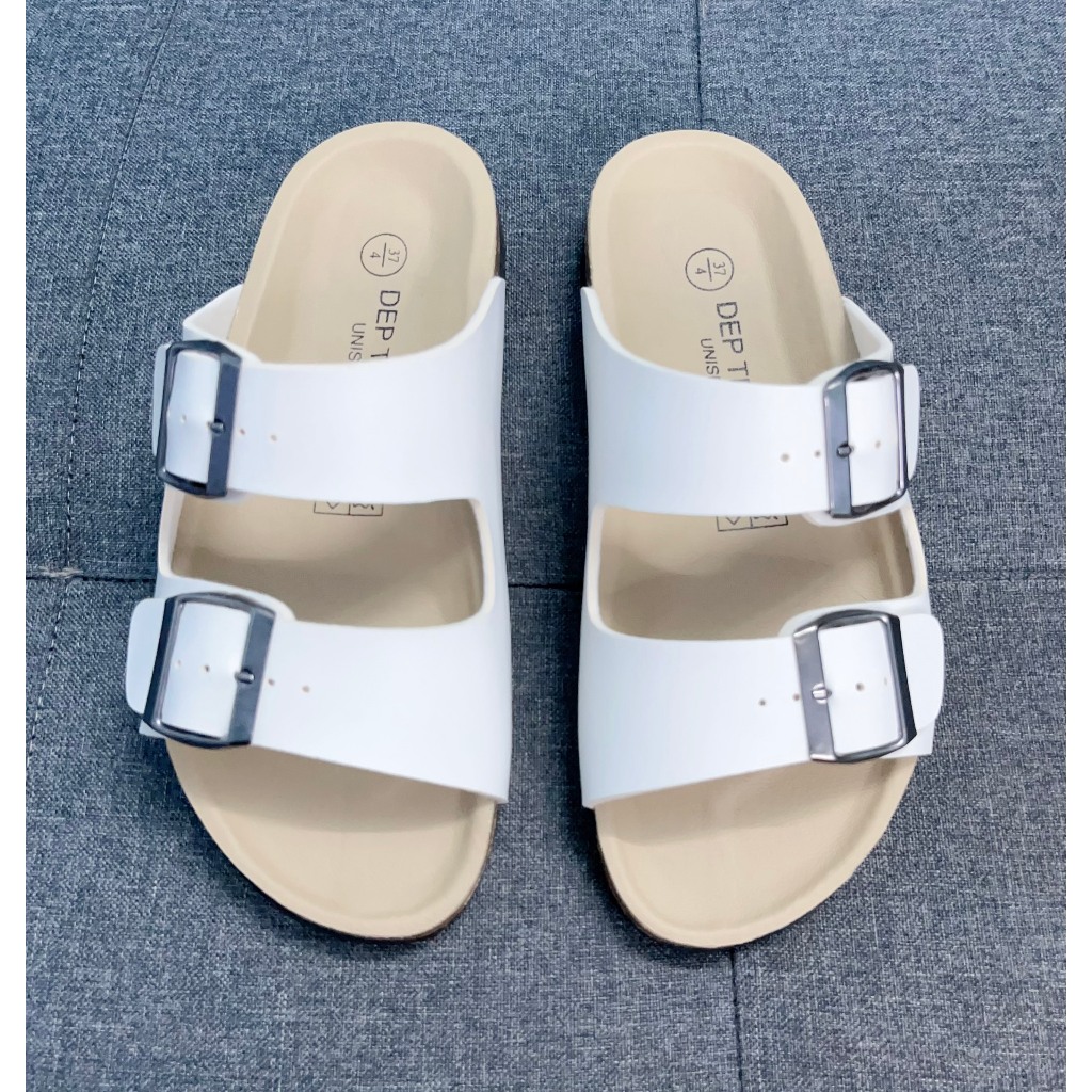 Dép đế trấu Birken nam nữ unisex quai 2 khóa trắng