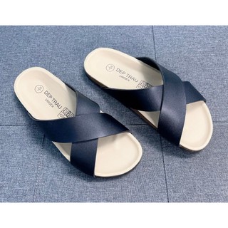 Dép đế trấu Birken nam nữ unisex quai chéo màu đen