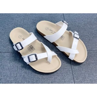 Dép đế trấu Birken nam nữ unisex quai xỏ ngón trắng