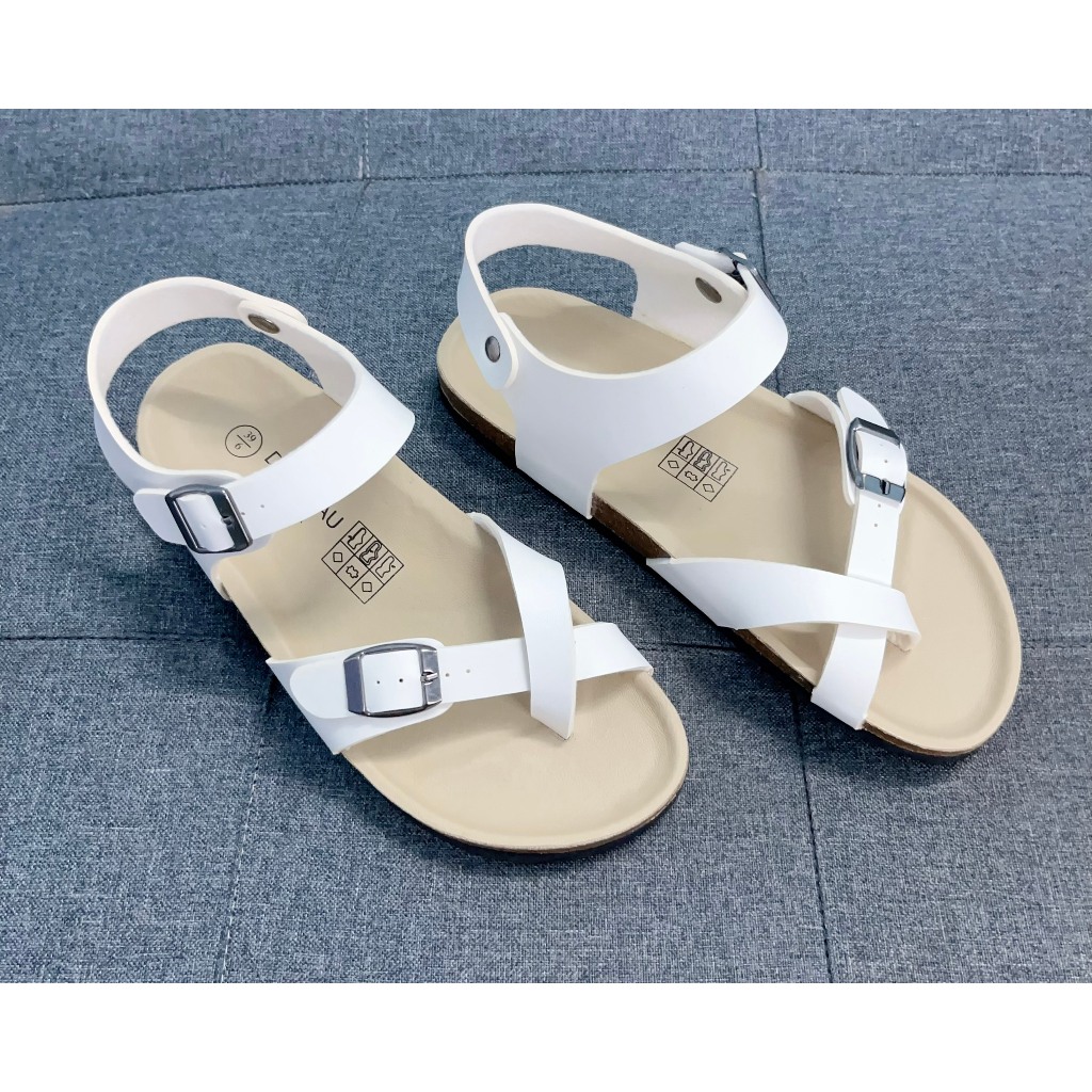 Dép Birken đế trấu sandal xỏ ngón-Màu Trắng