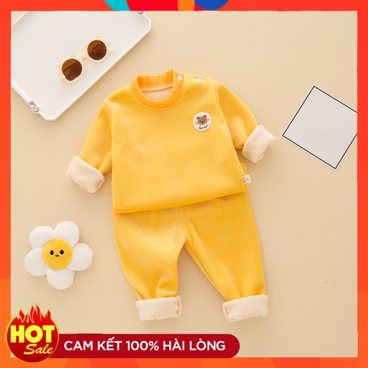 Bộ quần áo thu đông dài tay chất liệu 100% nhung trơn cao cấp quảng châu hàng loại 1 bé trai bé gái 6-35kg