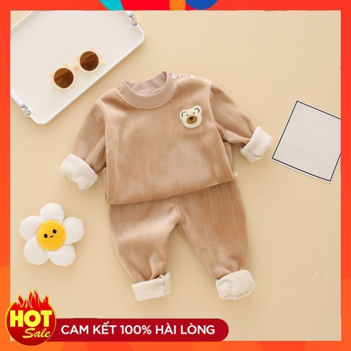 Bộ quần áo thu đông dài tay chất liệu 100% nhung trơn cao cấp quảng châu hàng loại 1 bé trai bé gái 6-35kg