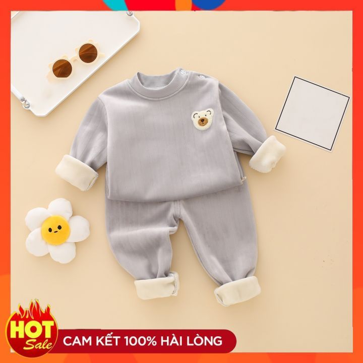 Bộ quần áo thu đông dài tay chất liệu 100% nhung trơn cao cấp quảng châu hàng loại 1 bé trai bé gái 6-35kg