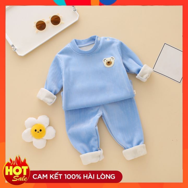Bộ quần áo thu đông dài tay chất liệu 100% nhung trơn cao cấp quảng châu hàng loại 1 bé trai bé gái 6-35kg