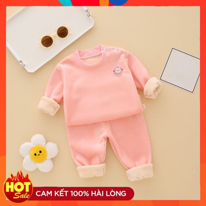 Bộ quần áo thu đông dài tay chất liệu 100% nhung trơn cao cấp quảng châu hàng loại 1 bé trai bé gái 6-35kg
