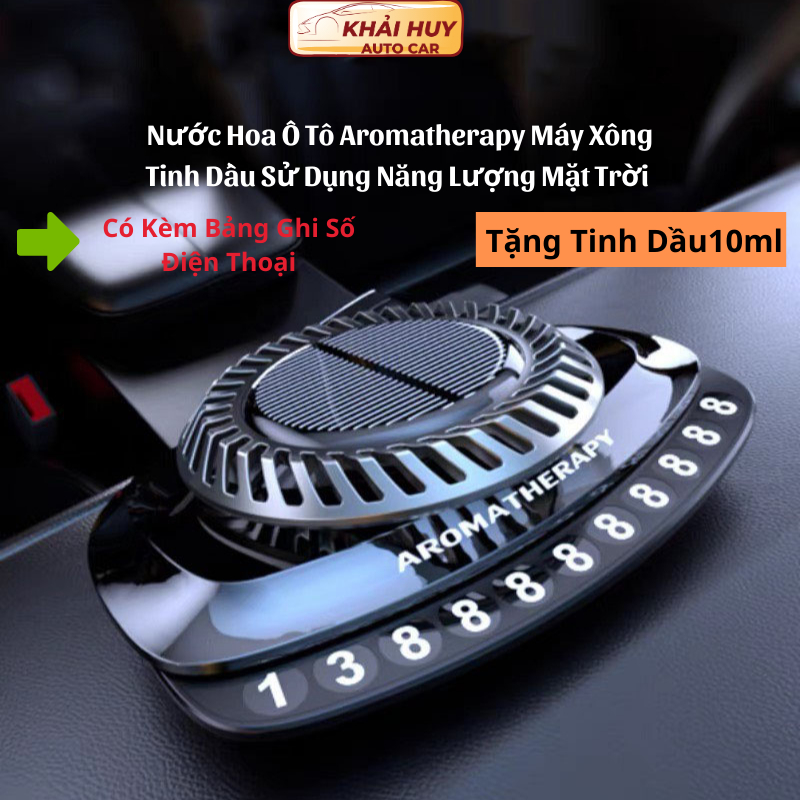 Nước Hoa ô tô cao cấp AROMATHERAPY chạy năng lượng mặt trời toả hương thơm kèm bảng số điện thoại và tinh dầu