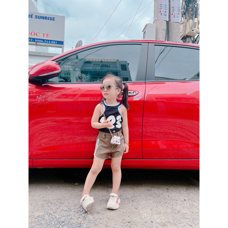 Set Áo Thun Quần Kaki Hoạ Tiết Gấu 2 Màu Cho Bé Gái