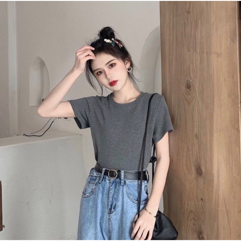 ÁO THUN GÂN CỔ TRÒN TAY NGẮN CỰC HOT, CHẤT thun tăm CO GIÃN FEESIZE 40-58KG