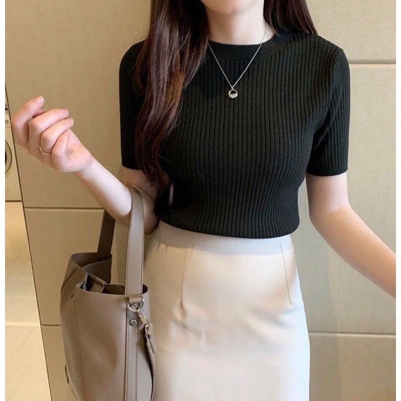 ÁO THUN GÂN CỔ TRÒN TAY NGẮN CỰC HOT, CHẤT thun tăm CO GIÃN FEESIZE 40-58KG