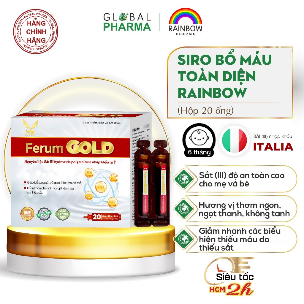 [Gift] Siro sắt Ferum Gold III bổ máu cho mẹ mang thai, bé từ 1 tuổi (H/20 ống) - giảm mệt mỏi, tăng đề kháng