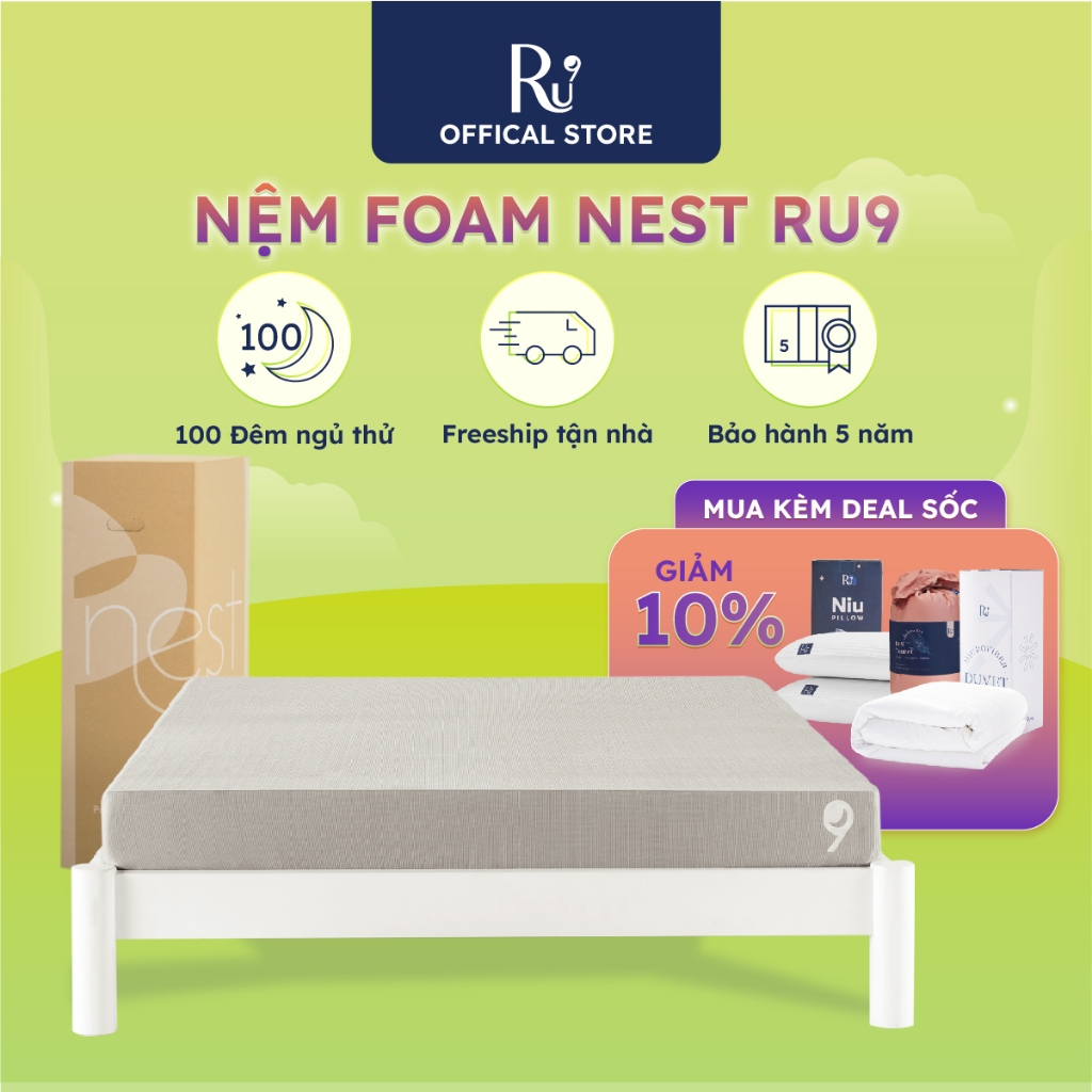 Nệm Foam Cao Cấp Nest 15cm Ru9 Êm Ái, Thoáng Mát, Thấm Hút Tốt - 6 Kích Thước