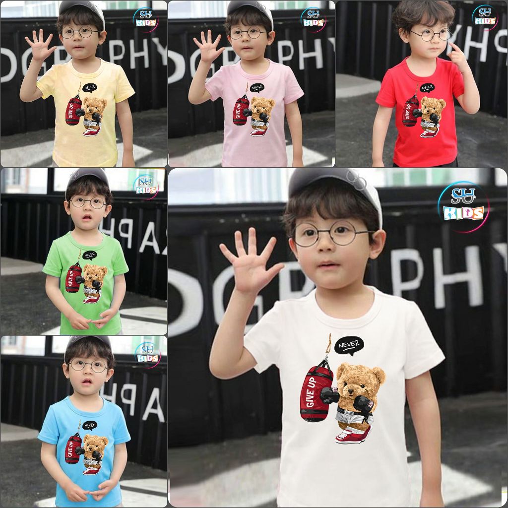 Áo thun cho bé trai cotton mịn, mát, thoải mái cho bé - Gấu Boxing SuKids - SUK015