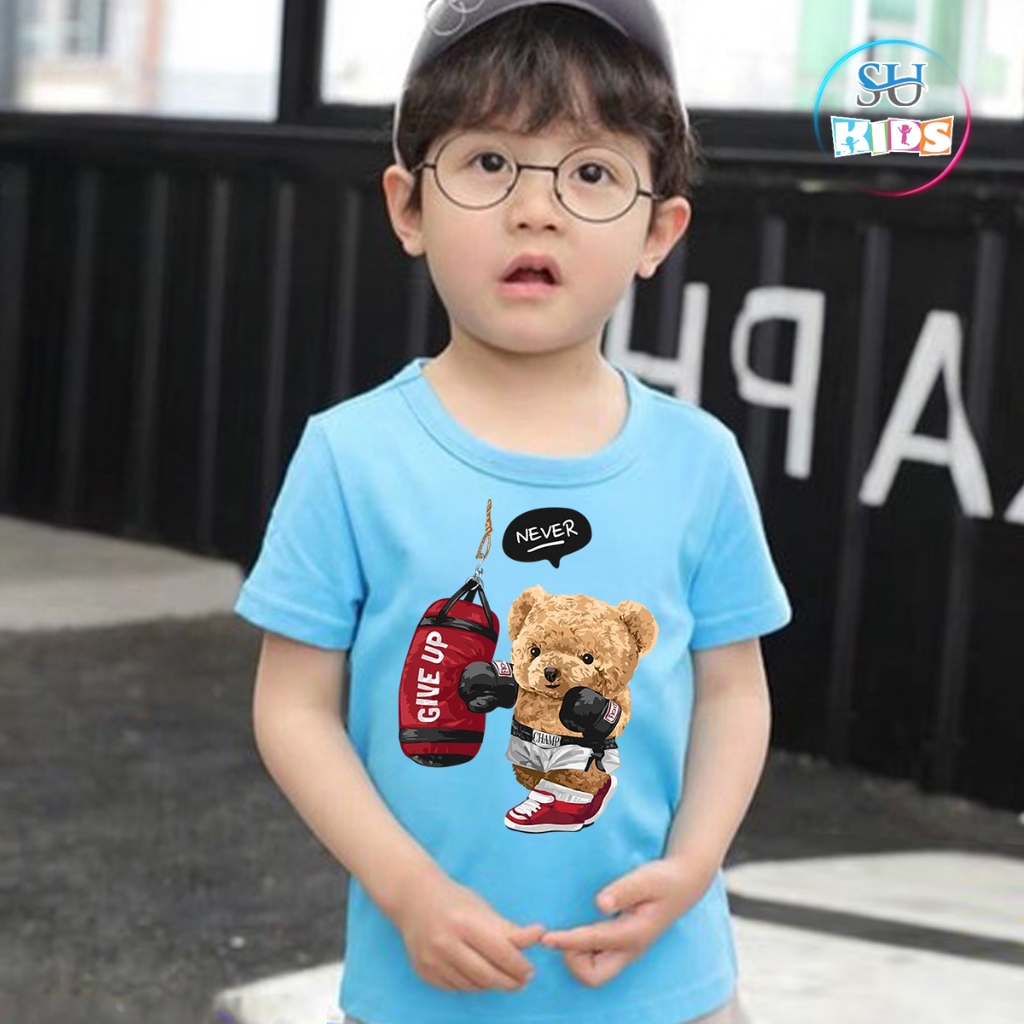 Áo thun cho bé trai cotton mịn, mát, thoải mái cho bé - Gấu Boxing SuKids - SUK015