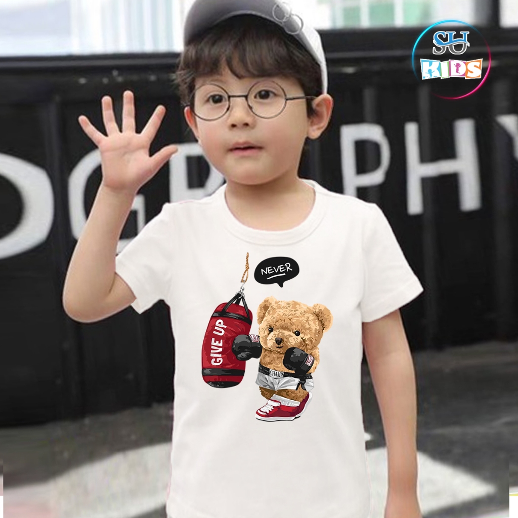 Áo thun cho bé trai cotton mịn, mát, thoải mái cho bé - Gấu Boxing SuKids - SUK015