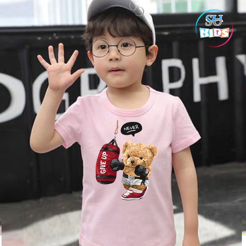 Áo thun cho bé trai cotton mịn, mát, thoải mái cho bé - Gấu Boxing SuKids - SUK015