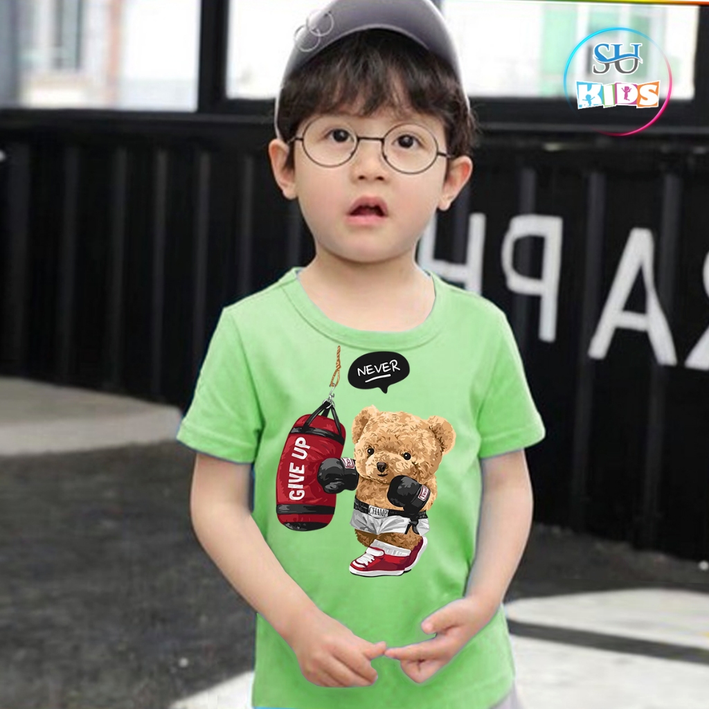 Áo thun cho bé trai cotton mịn, mát, thoải mái cho bé - Gấu Boxing SuKids - SUK015
