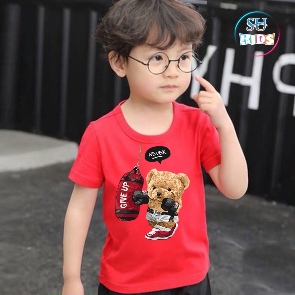 Áo thun cho bé trai cotton mịn, mát, thoải mái cho bé - Gấu Boxing SuKids - SUK015