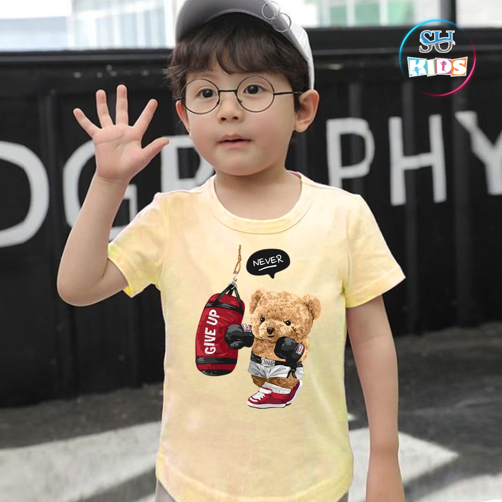 Áo thun cho bé trai cotton mịn, mát, thoải mái cho bé - Gấu Boxing SuKids - SUK015