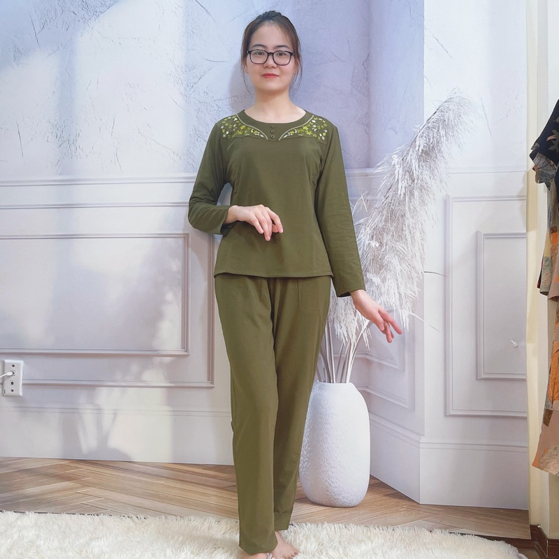 Quần áo trung niên nữ - đồ bộ trung niên mặc nhà cao cấp cho mẹ cho bà vải cotton dài tay thu đông