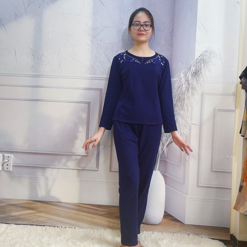 Quần áo trung niên nữ - đồ bộ trung niên mặc nhà cao cấp cho mẹ cho bà vải cotton dài tay thu đông