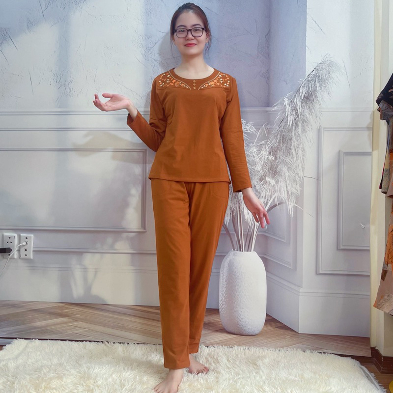 Quần áo trung niên nữ - đồ bộ trung niên mặc nhà cao cấp cho mẹ cho bà vải cotton dài tay thu đông