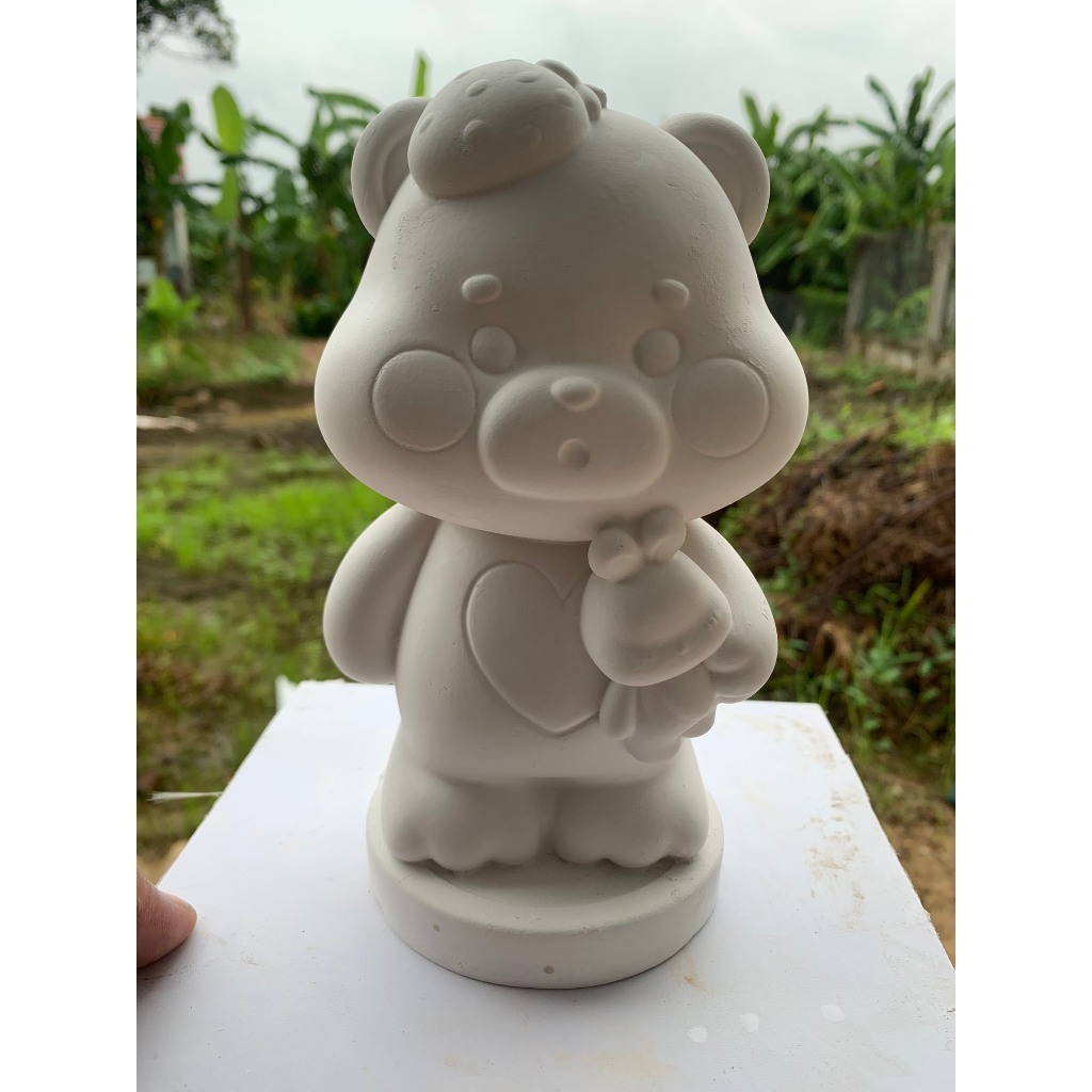 Tô Tượng Thạch Cao Gấu Dâu Ôm Bé Thỏ Size Lớn - Tượng Tô Màu Cho Bé Tặng 1 Tượng Nhỏ Dễ Thương - Bảo Bình Decor