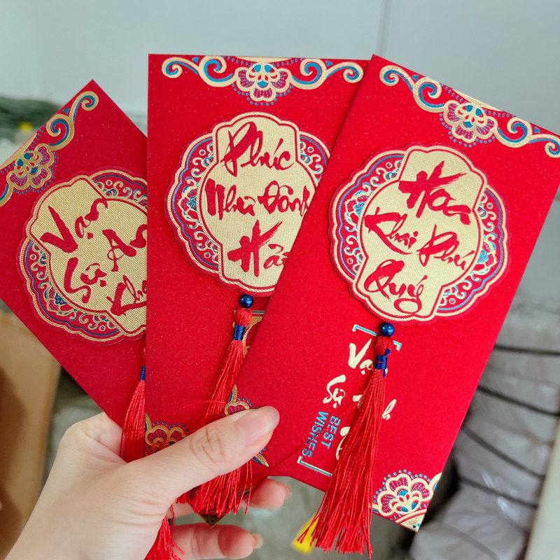 BAO LÌ XÌ ÁNH NHŨ KIM TUYẾN, câu chúc cát tường, mẫu mã sang trọng, bao lì xì thiết kế 2024