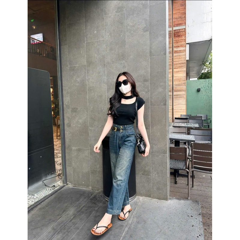 QUẦN SUÔNG DENIM GẤU TO 2KHUY KÈM ĐAI #5033