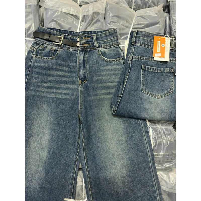 QUẦN SUÔNG DENIM GẤU TO 2KHUY KÈM ĐAI #5033