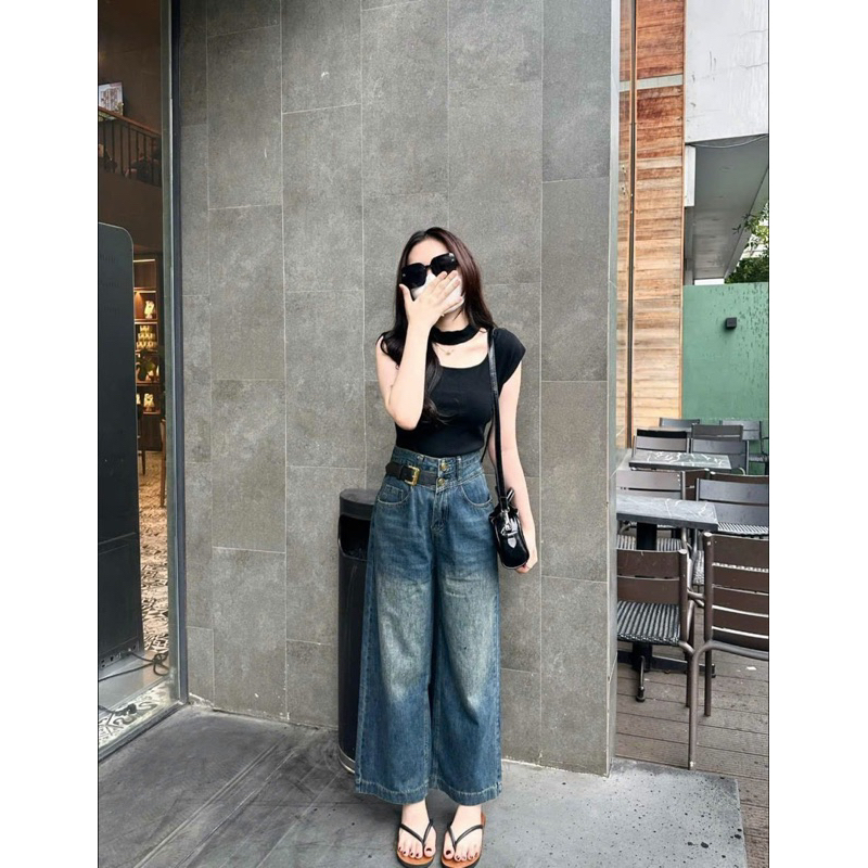QUẦN SUÔNG DENIM GẤU TO 2KHUY KÈM ĐAI #5033