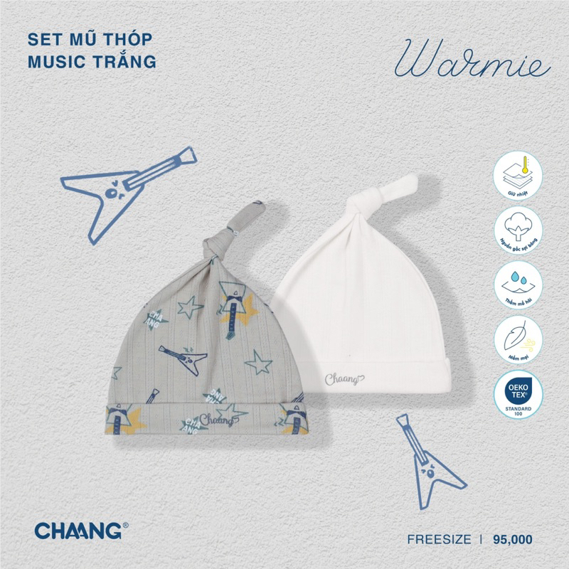 Chaang set 2 mũ thóp cho bé sơ sinh Music AW23