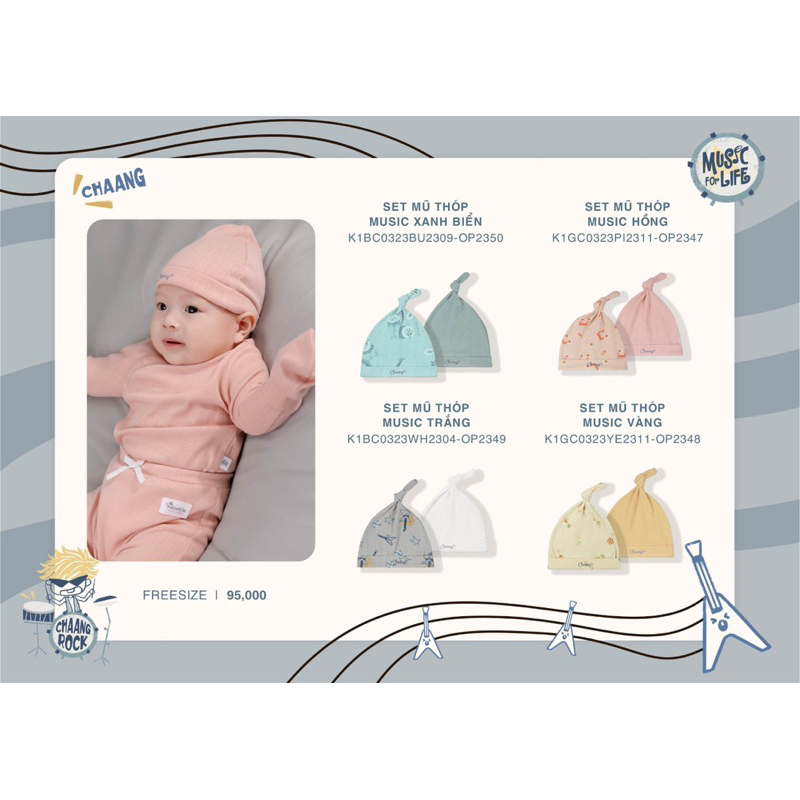Chaang set 2 mũ thóp cho bé sơ sinh Music AW23