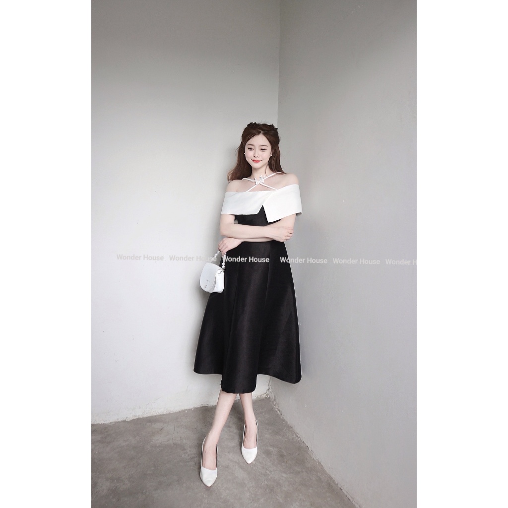 Đầm thiết kế WonderHouse trễ vai dáng suông chất vải dày dặn đứng form dự tiệc, dạo phố sang chảnh - Lyn Dress