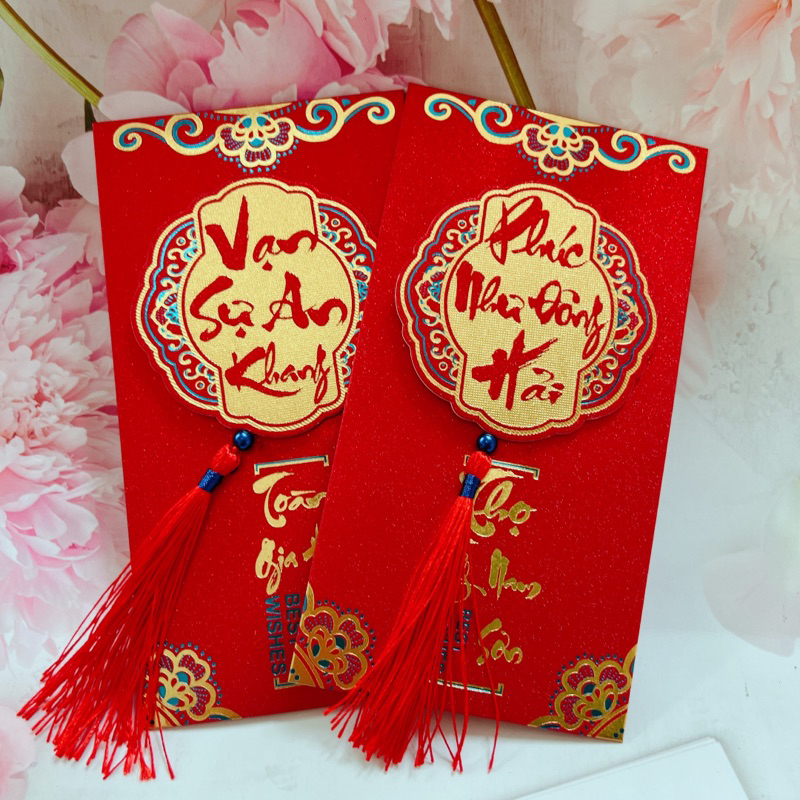 BAO LÌ XÌ ÁNH NHŨ KIM TUYẾN, câu chúc cát tường, mẫu mã sang trọng, bao lì xì thiết kế 2024