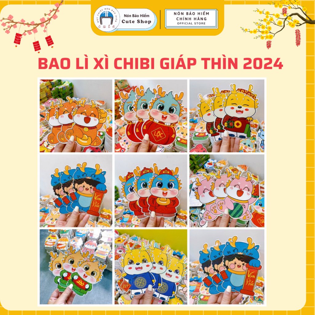Bao Lì Xì Chibi Hoạt Hình, Hình Rồng tết Giáp Thìn 2024 Chất Liệu Giấy C150 Cứng Cáp, Càn Màng Lấp Lánh CUTE SHOP