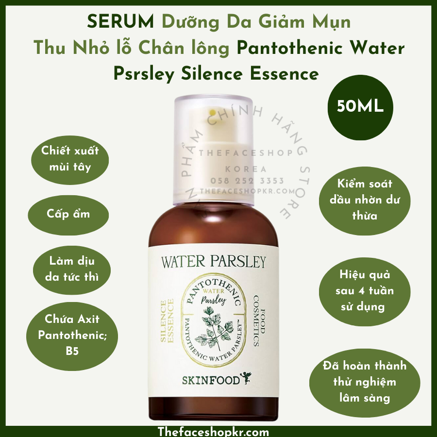 Tinh chất dưỡng da giảm mụn The Skinfood Pantothenic Water Parsley Silence Essence (50ml).