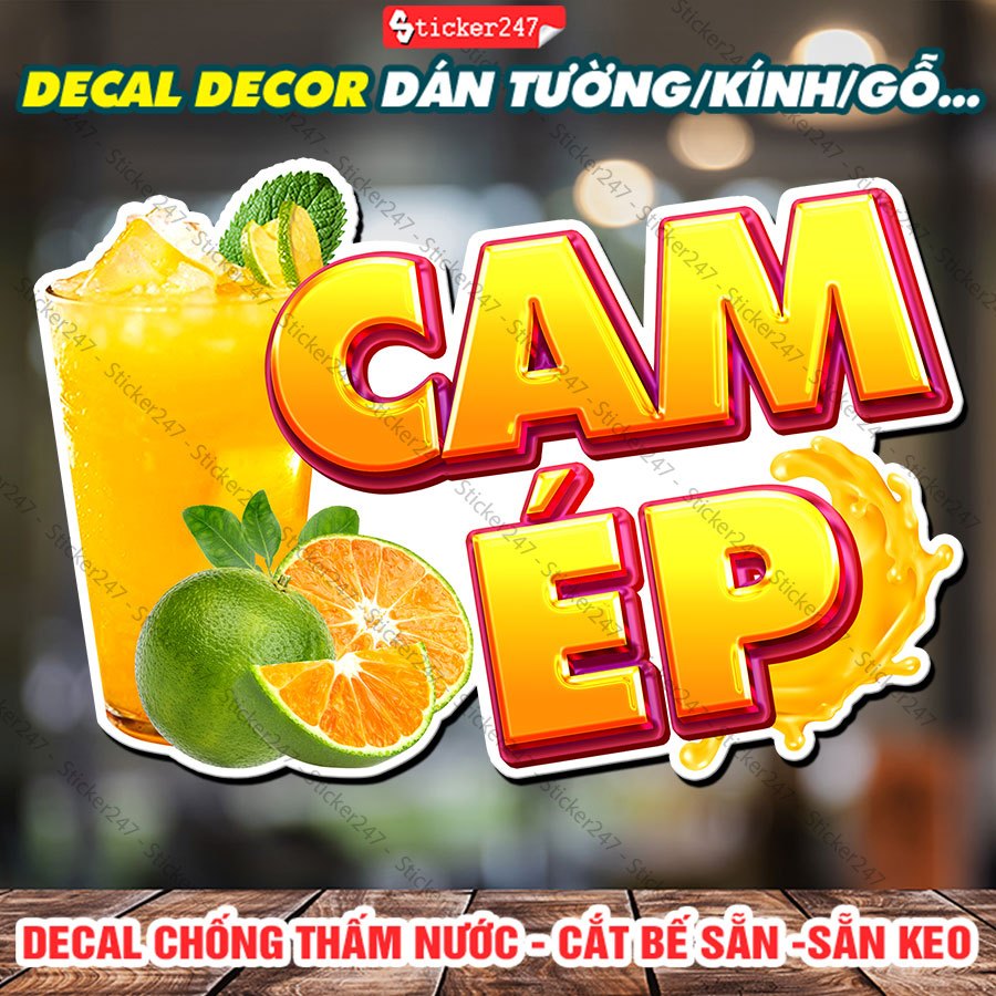 Tranh Dán Tường Cam Ép 🌈 Decal Dán Tường Trang Trí Quán Trà Sữa, Cà Phê - Sticker Chống Thấm Nước, Chống Nắng, Cắt Sẵn