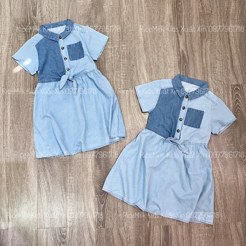 Váy đầm jean lụa dáng sơ mi xuất dư xịn