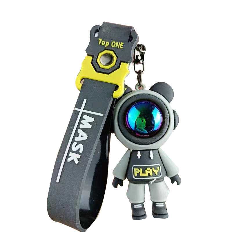 Móc khóa màu đen cute SIDOHOME phi hành gia có dây cao su thích hợp treo balo