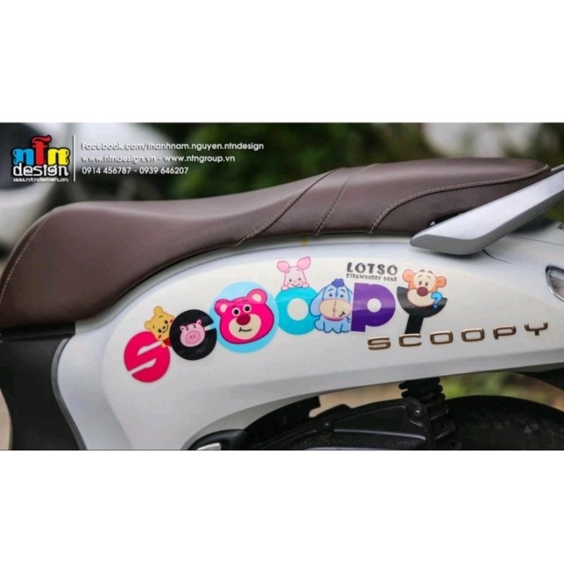Tem Rời Logo Hoạt Hình Dễ Thương Dán Xe Honda Scoopy Trắng