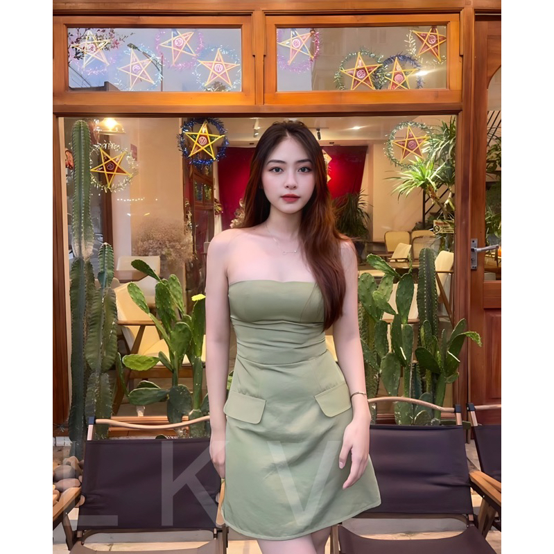 𝐙𝐈𝐏 𝐃𝐑𝐄𝐒𝐒 - Đầm cúp ngực dáng chữ A dây rút phía sau lưng
