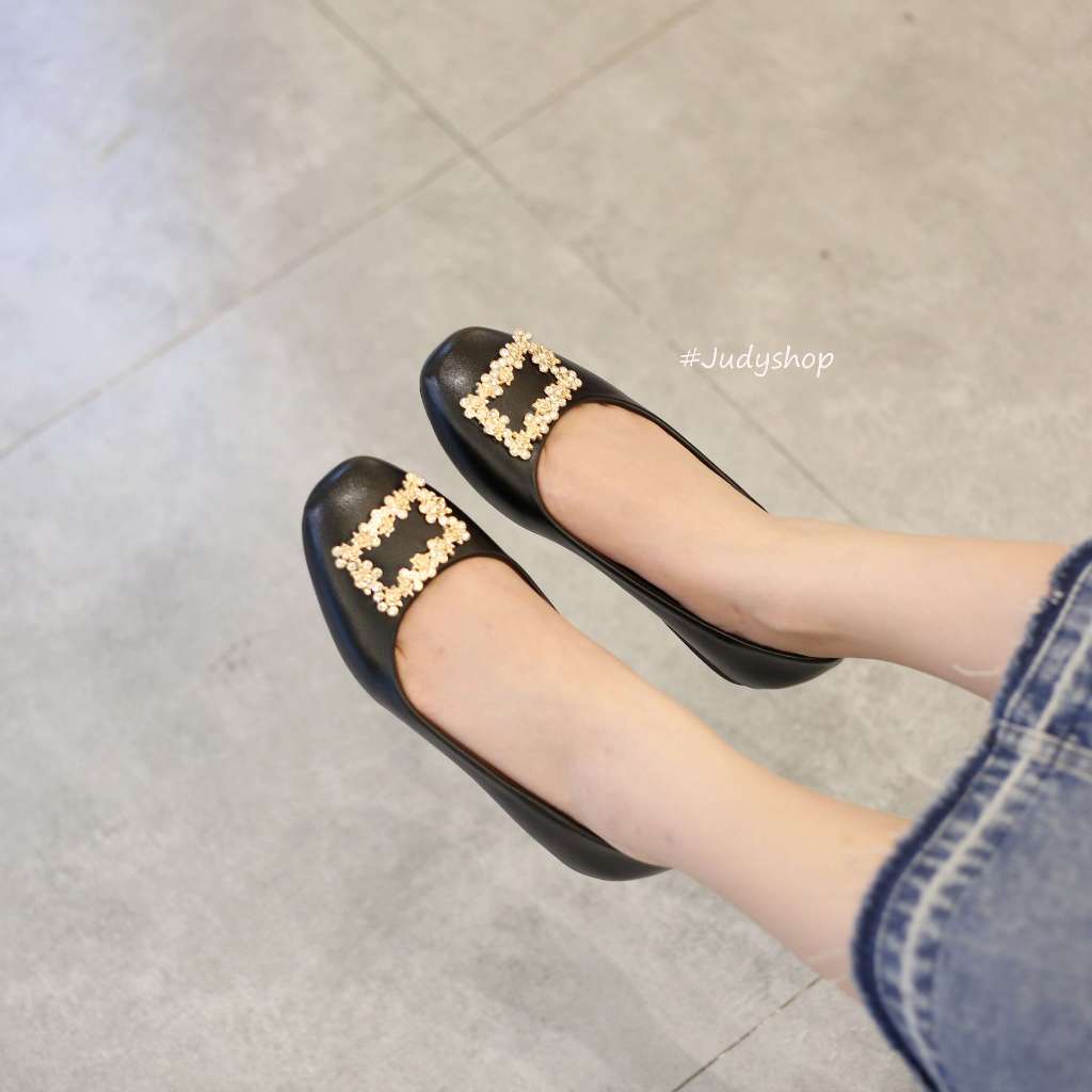 Giày Búp Bê - Giày Bệt KOKOSHI Mũi Bầu Khuy Hoạ Tiết Đế Trệt VNXK