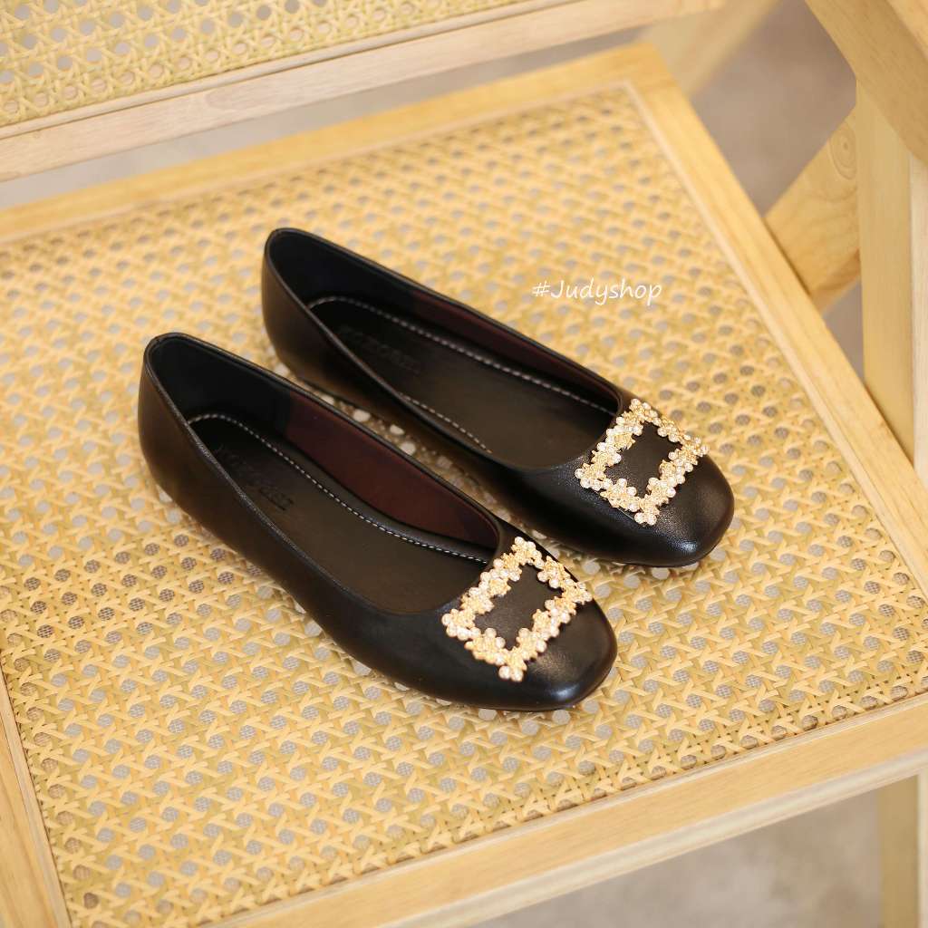 Giày Búp Bê - Giày Bệt KOKOSHI Mũi Bầu Khuy Hoạ Tiết Đế Trệt VNXK