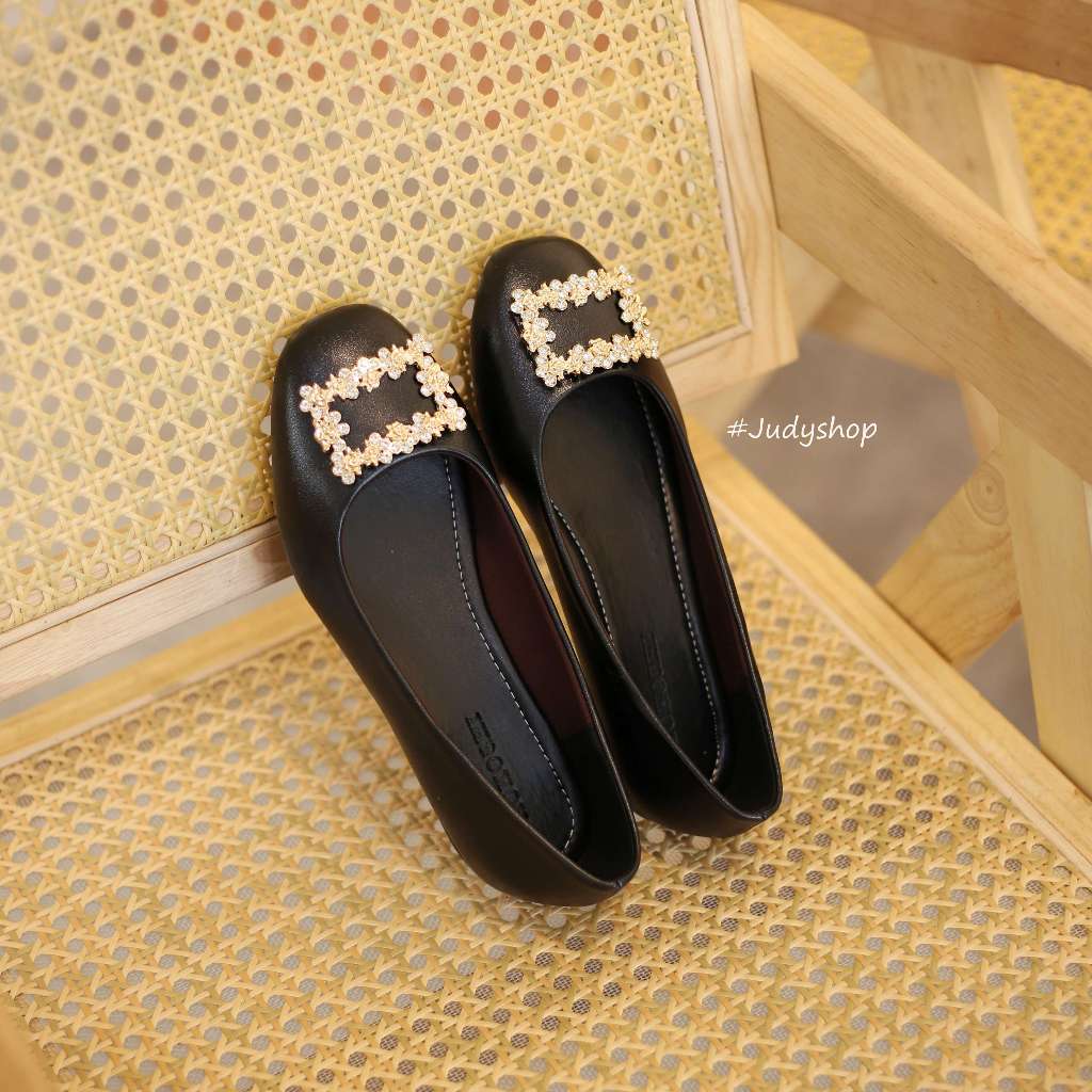 Giày Búp Bê - Giày Bệt KOKOSHI Mũi Bầu Khuy Hoạ Tiết Đế Trệt VNXK