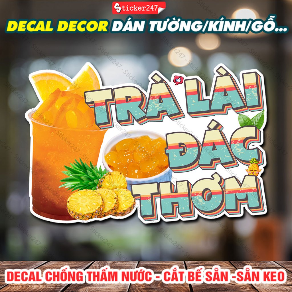 Decal Trang Trí Quán Trà Lài Đác Thơm Vintage 🌈 Tranh Dán Tường, Hình Dán Ly Trà Sữa, Sticker Chống Nước, Cắt Sẵn
