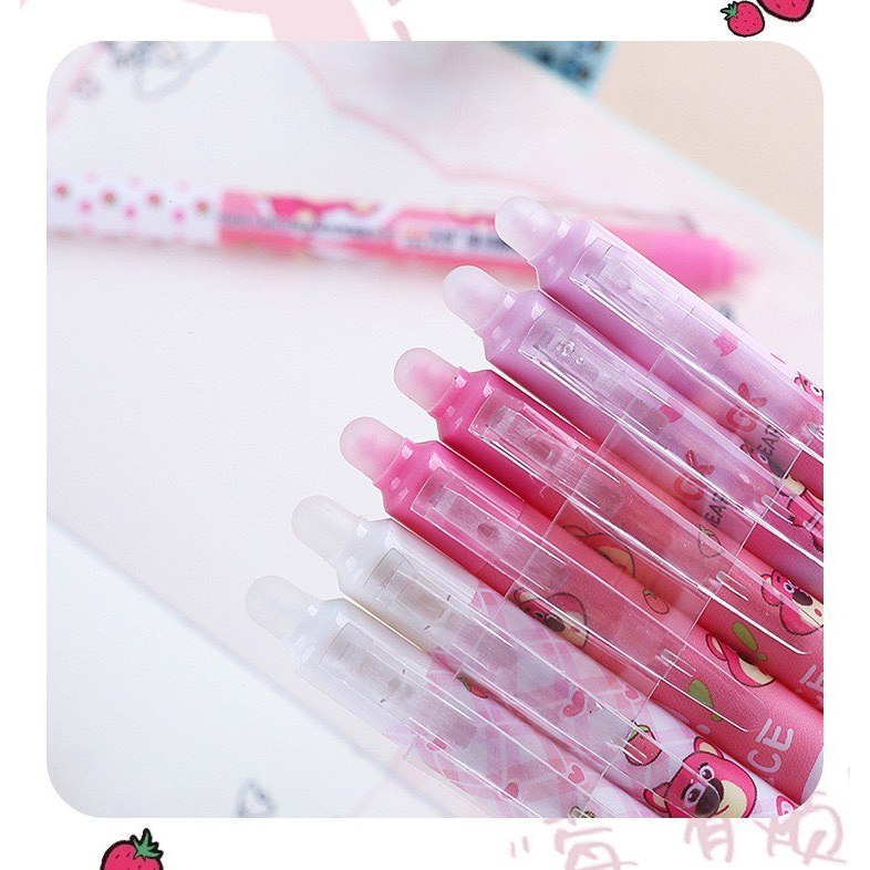 Hộp 12 cây bút viết bi gel, bút nước mực xoá được hình Gấu Dâu LOSTO.