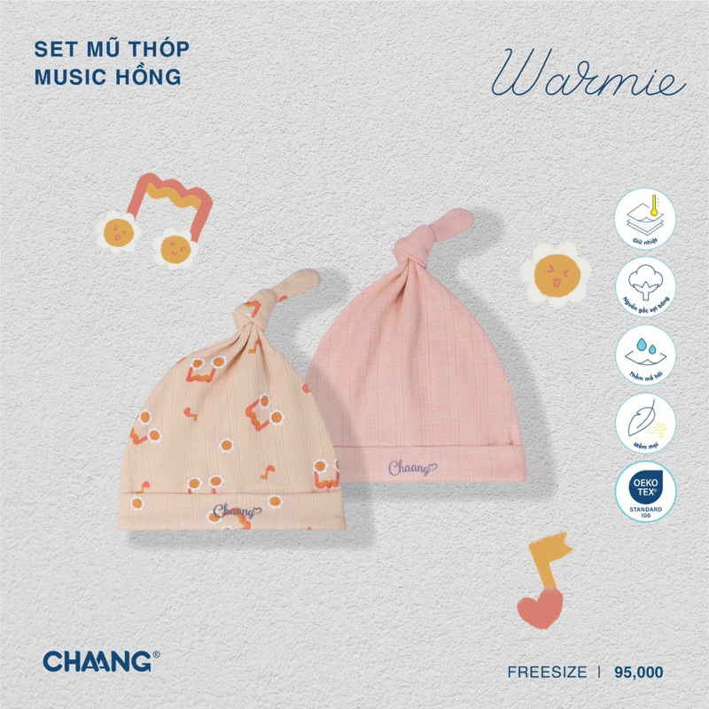 Chaang set 2 mũ thóp cho bé sơ sinh Music AW23